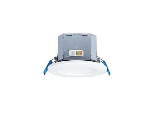 Halo Recessed CJB4069FS1EMWR4" 2-in-1 Installation Canless LED Downlight, 600 Lumens, Field-Selectable CCT 2700/3000/3500/4000/5000K, 90 CRI, 120V LE/TE Phase Cut Dimming to 10%, Integrated JBox, Matte White
