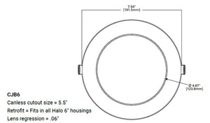 Halo Recessed CJB6099FS1EMWR 6" 2-in-1 Installation Canless LED Downlight, 900 Lumens, Field-Selectable CCT 2700/3000/3500/4000/5000K, 90 CRI, 120V LE/TE Phase Cut Dimming to 10%, Integrated JBox, Matte White