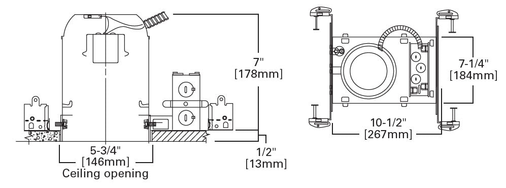 Halo Recessed H5TNB 5" Line Voltage New Construction Non-IC Type Housing, No Socket Bracket, 120V
