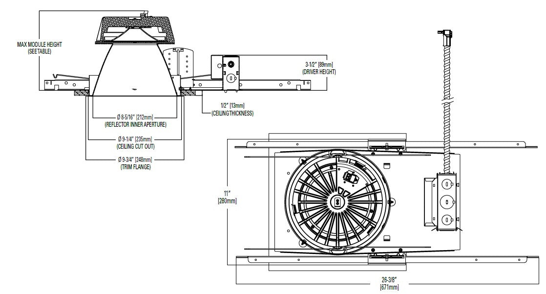 Halo Recessed Commercial  HC815D010 8" LED New Construction and Remodeler Housing, 1500 Lumens, 120-277V, 0-10V, 1-100% Dimming