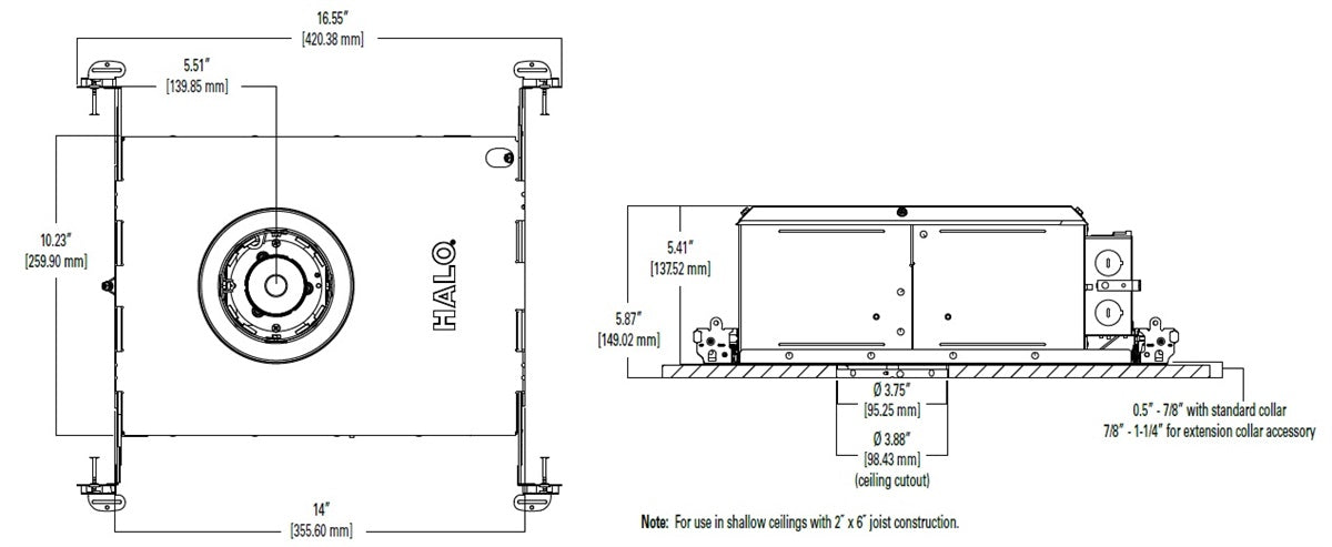 Halo Recessed HL36A20927ED010ICAT 3" Round Shallow Directional IC New Construction LED Housing, 20W, No Optic, 90 CRI, 2700K Color Temperature, 120V Phase Cut 1% Dimming, 120-277V 0-10V 1% Dimming