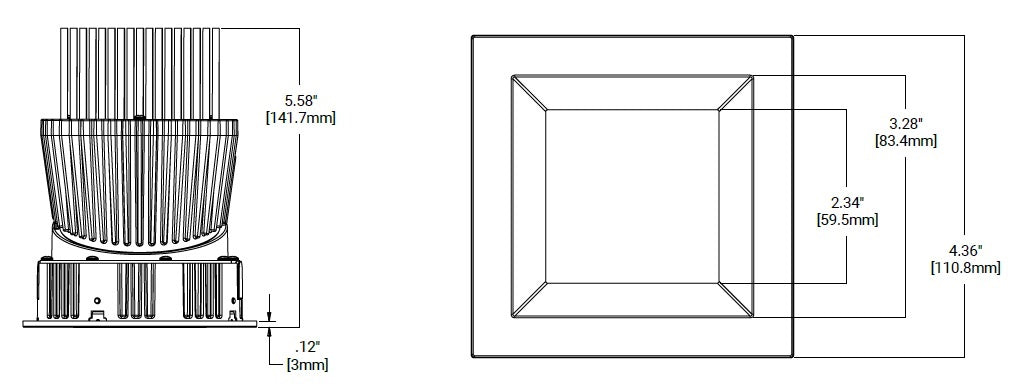 Halo Recessed HL36SAR20SP927ED010TAT 3" Square Shallow Directional Remodeler Housing, 20W, Spot Distribution, 90 CRI, 2700K Color Temperature, 120-277V,  Cut 1% Dimming, 0-10V 1% Dimming, Thermally Protected and Airtight