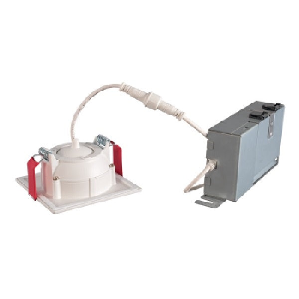 Halo Recessed HLA3S05FL9271EMWR 3" Square LED Directional Downlight with Remote Driver/ Junction Box, 500 Lumens, 40 Degree Flood Distribution, 90 CRI, 2700K, 120V, LE & TE Phase Cut 5% Dimming, Matte White Flange Finish