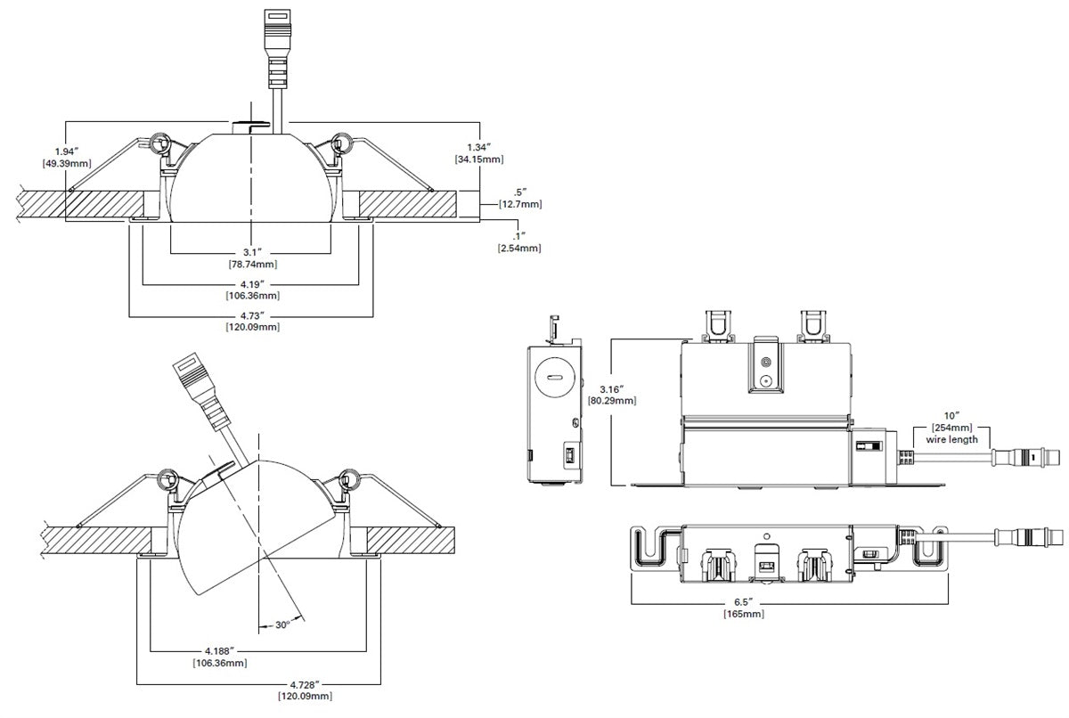 Halo Recessed HLA406FL9FS1EMWR 4" Round LED Directional with Remote Driver/ Junction Box, 600 Lumens, 40 Degree Flood Distribution, 90 CRI, Field Selectable 2700K - 5000K, 120V, LE & TE Phase Cut 5% Dimming, Matte White Flange