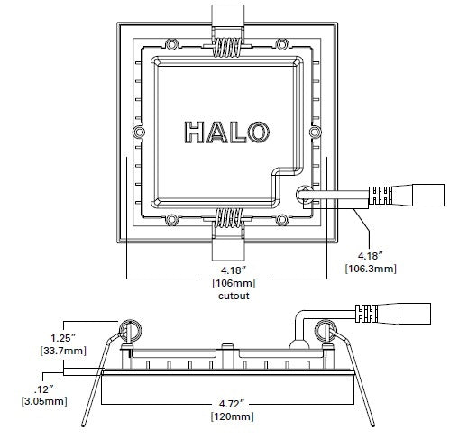 Halo Recessed HLB4S069301EMWR 4" Square LED Lens Downlight with Remote Driver/ Junction Box, 600 Lumens, 90 CRI, 3000K, 120V, LE & TE Phase Cut 5% Dimming, Matte White Flange