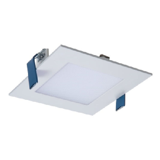 Halo Recessed HLB4S069401EMWR 4" Square LED Lens Downlight with Remote Driver/ Junction Box, 600 Lumens, 90 CRI, 4000K, 120V, LE & TE Phase Cut 5% Dimming, Matte White Flange