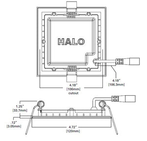 Halo Recessed HLB4S069401EMWR 4" Square LED Lens Downlight with Remote Driver/ Junction Box, 600 Lumens, 90 CRI, 4000K, 120V, LE & TE Phase Cut 5% Dimming, Matte White Flange