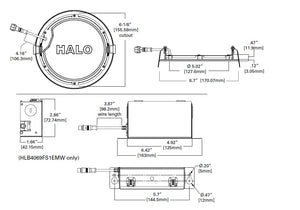 Halo Recessed HLB6099401EMWR 6" Round LED Lens Downlight with Remote Driver/ Junction Box, 900 Lumens, 90 CRI, 4000K, 120V, LE & TE Phase Cut 5% Dimming, Matte White Flange Finish