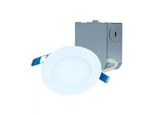 Halo Recessed HLBE4069301EMWR-24PK 4" Ultra-Slim LED Suface Light, 600 Lumens, 90 CRI, 3000K, 120V 60Hz, LE & TE Phase Cut 10% Dimming, Matte White Flange, 24 Bulk Pack