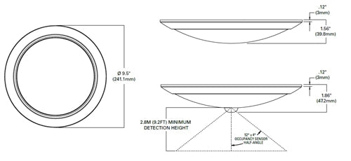 Halo Recessed HLCMS9129301EWH 9" Dimmable Motion-Sensor LED Surface Light, 1200 Lumens, 90 CRI, 3000K Color Temperature, 120V, LE & TE Phase Cut 10% Dimming, Matte White Flange