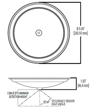 Halo Recessed HLSMS9129301EWH 9" Motion Sensor Dimmable LED Surface Light, 1200 Lumens, 90 CRI, 3000K, LE and TE Phase Cut 10% Dimming, Matte White Flange