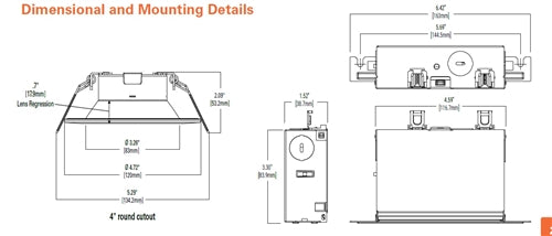 Halo Recessed LCR412RD9FSE040 4" Round All-Purpose LED Retrofit Module, 1200 Lumens, Round Shape, 90 CRI, 120-277V, Dual Dim with 0-10V and Phase Cut Options for 100% to 5% Dimming, Emergency Battery Pack