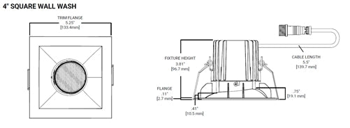 Halo Recessed ML4LSD2W1ESWMB 4" Square Smooth LED Canless Wall Wash, 600 Lumens, 90 CRI, CCT Selectable  Dim-to-Warm 3000-to-1800K or 2700-1800K, ?5% Phase Cut LE/TE Dimming, 120V, 25 Degrees Optic, Matte Black
