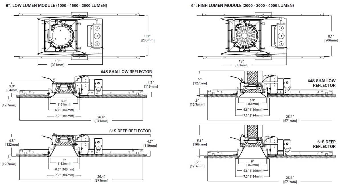 Halo Recessed PRS6FS24D010 6" Square and Remodeler New Construction LED Housing, Field Selectable 2000, 3000, 4000 Lumens, Use with SM6248FS LED Module0-10V Analog 1% Dimming