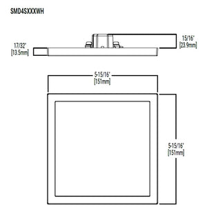 Halo Recessed SMD4S69SWH 4" Square LED Surface Mount Downlight, 600 Lumens, 90 CRI, 2700K, 3000K, 3500K, 4000K or 5000K, White Finish