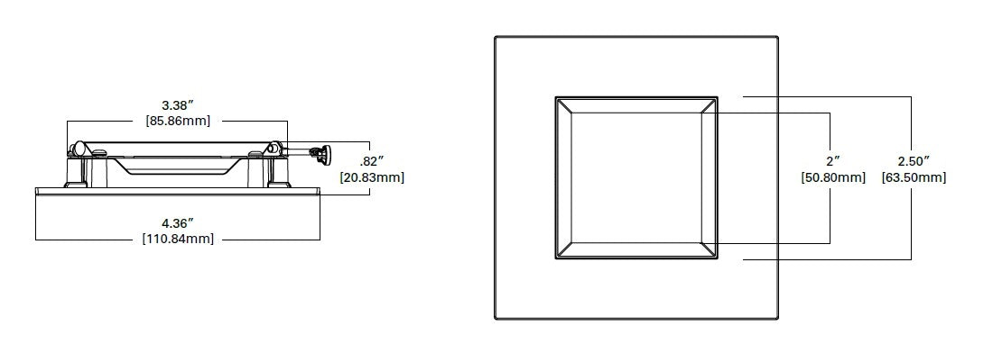 Halo Recessed TLS3PIN2GMBBB 2" Aperture Square Pinhole with Oculus, Open, Self-Flanged Trim, Micro-Prismatic Lens, Matte Black Flange, Black Oculus