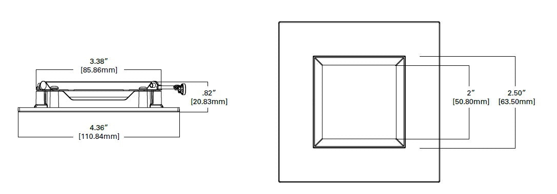 Halo Recessed TLS3PINMWBB 2" Aperture Square Pinhole with Oculus, Open, Self-Flanged Trim, Matte White Flange, Black Oculus