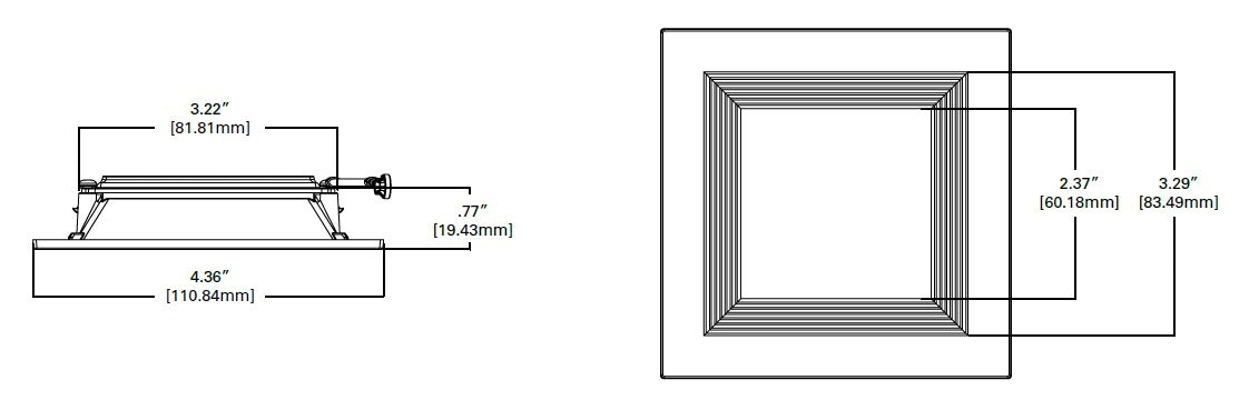 Halo Recessed TLS3R2GBBWF 3.25" Aperture Square Baffle, Lens, Self-Flanged Trim, Micro-Prismatic Lens, Matte Black Baffle, Matte White Flange