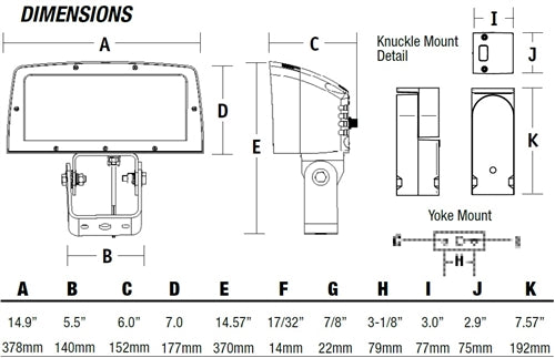 Hubbell Outdoor Lighting FLL-150-4K-U-K 150W LED Yoke Mount Floodlight, 120-277V, Wide Beam Spread, 14665 Lumens, 4000K Bronze Finish