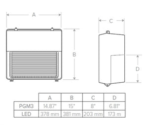 Hubbell Outdoor Lighting PGM3-180L-60-4K7-U-DBT 60W Perimaliter LED Wallpack, Glass Refractor, 180 LEDs, 4000K, 70CRI, 120V-277V, Dark Bronze Finish