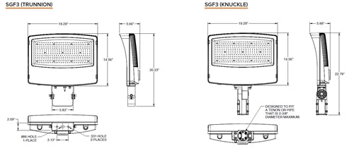 Hubbell Outdoor Lighting SGF3-200-LSCS-UNVC 200W Sling Flood LED, SGF3 Size, Switchable CCT 3000K/4000K/5000K, Knuckle and Trunnion Mount