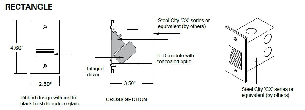 Hydrel HSL11 RECT LED AMBLW MVOLT S MIN5 LBPS LED Rectangle Step Light, Amber Limited Wavelength 590 nm, 120-277V, Short Throw Distribution, Dimming Driver, Light Bronze Paint Smooth