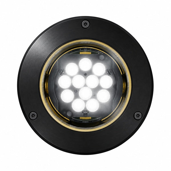 Hydrel IGF6 A LED P2 80CRI 40K MVOLT WWD 10T FLCSR 34B ZT BL 6" In-Grade LED Light, Aluminum Door, P2 Package, 80 CRI, 4000K, 120-277V, Wall Wash Distribution, 10 Degrees Tilt, Slip Resistant Lens, 3/4" NPT Bottom, 0-10V Dimming, Black