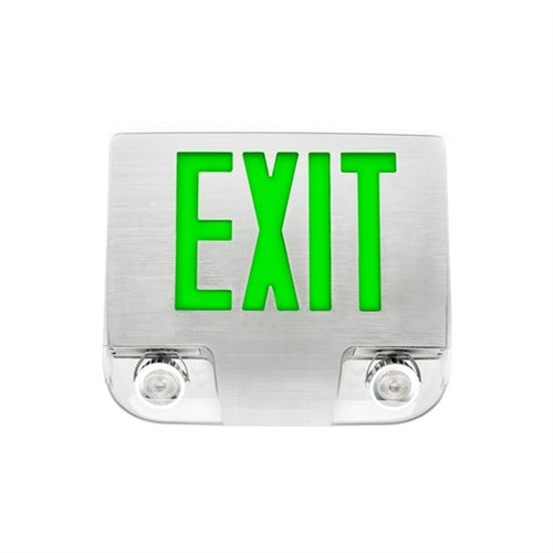 Isolite DCL-R-U-BA-BA-MTEBP Die-Cast LED Exit & Emergency Combo, Red Letters, Universal Face, Brushed Aluminum Face Color, Brushed Aluminum Frame Color, Universal Mount