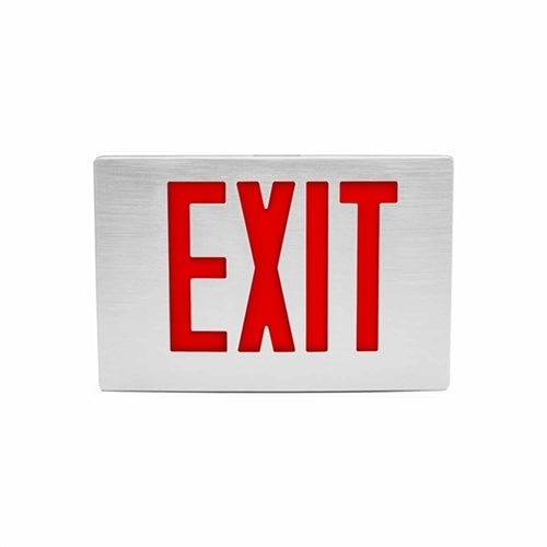 Isolite EDC-EM-R-1-BA-BA-MTEBP Economical Die-Cast LED Exit Sign, Ni-Cad Battery Backup, Red Letter, Single Face, Brushed Aluminum Face Color, Brushed Aluminum Frame Color, Universal Mount