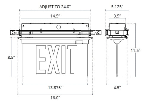 Isolite ELT2-AC-G-1M-AG-BA-MRC-AR Elite Edge-Lit Exit Sign, AC Only, Green Letter, Single Face, Mirror Background, Angular Trim Frame, Brushed Aluminum Frame, Recessed Ceiling Mount, Arrow Right