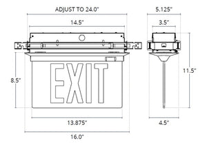 Isolite ELT2-AC-R-1C-AG-BA-MRC-AR Elite Edge-Lit Exit Sign, AC Only, Red Letter, Single Face, Clear Background, Angular Trim Frame, Brushed Aluminum Frame, Recessed Ceiling Mount, Arrow Right