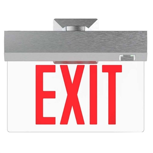 Isolite ELTMR2-AC-R-1W-AG-WH-MB-AR Elite Edge-Lit Exit Sign, Remote Exit Sign Capable, AC Only, Red Letter, Single Face, White Background, Angular Trim Frame, White Frame, Back Mount, Arrow Right
