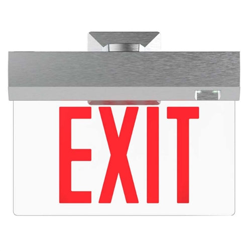 Isolite ELTMR2-AC-G-1C-AG-BK-MT-AL Elite Edge-Lit Exit Sign, Remote Exit Sign Capable, AC Only, Green Letter, Single Face, Clear Background, Angular Trim Frame, Black Frame, Top Mount, Arrow Left
