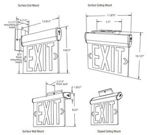 Isolite EUG-EM-R-2M-MTEB 2W Universal Surface Mount Edge-lit LED Exit Sign, Ni-Cad Battery Backup, Red Illlumination, Double Face, Mirror Background Face, Top/End/Back Mount