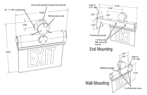 Isolite EXP-AC-G-1W-ME-AB 2.3W Explosion Proof LED Exit Sign, 120-277V, Green Illumination, Single Face, White Background, End Mount / Side Mount, Double Arrow