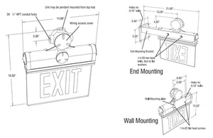 Isolite EXP-AC-R-2W-MB-AB 1.5W Explosion Proof LED Exit Sign, 120-277V, Red Illumination, Double Face, White Background, Back Mount, Double Arrow