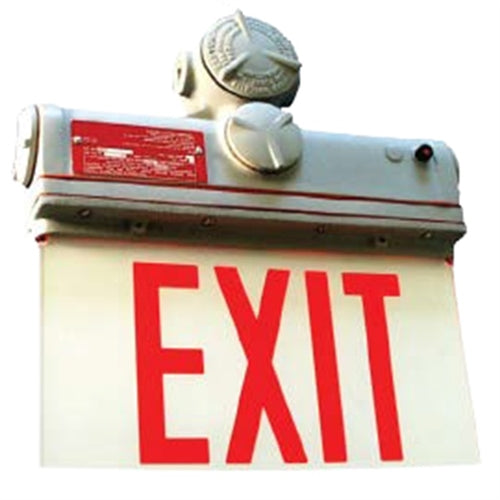 Isolite EXP-AC-R-2W-ME-AB 1.5W Explosion Proof LED Exit Sign, 120-277V, Red Illumination, Double Face, White Background, End Mount / Side Mount, Double Arrow