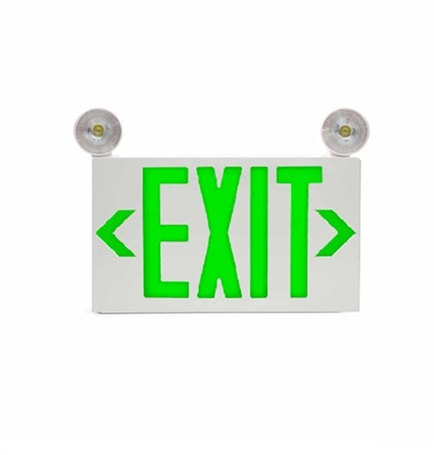 Isolite RLC-LED-G-U-WH-MTEB RLC-LED Thermoplastic Exit & Emergency Combo, Green Letters, Universal Face Count, White, Top/End/Back Mount