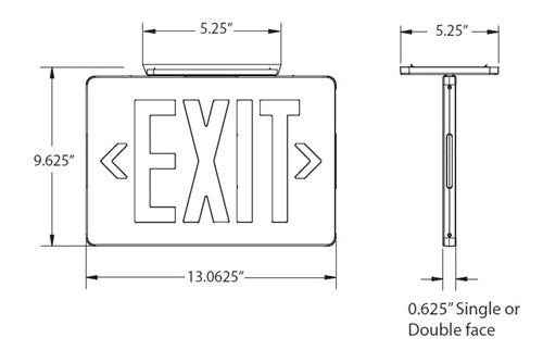 Isolite TL2-EM-R-1-BK-MB 2.4W Aluminum Thin Line Die-Cast LED Exit Sign, Battery Backup, Red Letters, Single Face, Black Frame, Black Mount