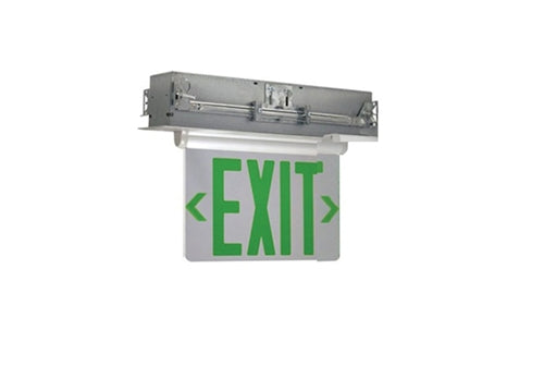 Isolite UEL-AC-G-1C2M-MTEBR Universal Recessed Edge-Lit LED Exit Sign, AC Only, Green Letter, Single Face/Clear Background & Double Mirrored Background, Universal Mount