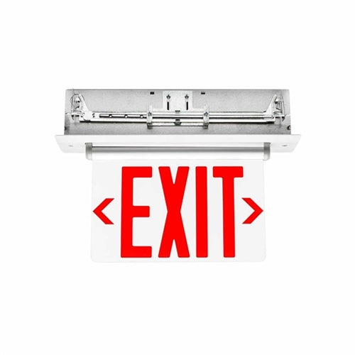 Isolite UEL-EM-R-1C2M-MTEBR Universal Recessed Edge-Lit LED Exit Sign, Ni-Cad Battery Backup, Red Letter, Single Face/Clear Background & Double Mirrored Background, Universal Mount