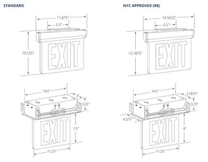 Isolite UEL-AC-R8-1C2M-MTEBR Universal Recessed Edge-Lit LED Exit Sign, AC Only, 8" Red Letter, Single Face/Clear Background & Double Mirrored Background, Universal Mount