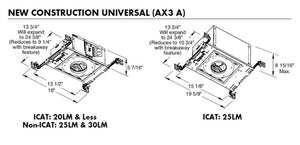 Juno Aculux AX3 A G4 15LM 27K 90CRI 35D FPC 120 Recessed Lighting 3 inch IC LED New Construction Adjustable Housing, 1500 Lumens, 2700K, 90 CRI, 35 Degree Flood, Phase Cut Dim, 5% Dim, 120V
