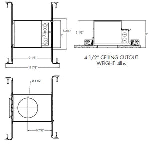 Juno IC4ALFW 07LM 27K 90CRI NFL MVOLT EZ10 Recessed Lighting 4" IC LED Fire-Rated Internally Adjustable New Construction LED Downlight New Construction Housing, 700 Lumens, 2700K, 90 CRI, Narrow Flood Distribution, 120-277V, eldoLED 0-10V, 10% Dim