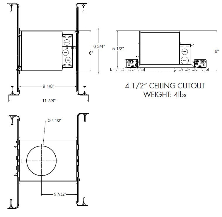 Juno IC4ALFW 07LM 40K 90CRI NFL MVOLT ZT Recessed Lighting 4" IC LED Fire-Rated Internally Adjustable New Construction LED Downlight New Construction Housing, 700 Lumens, 4000K, 90 CRI, Narrow Flood Distribution, 120-277V, 0-10V, 10% Dim