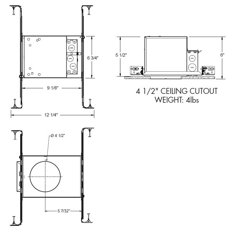 Juno IC1LEDFW 10LM 27K 90CRI WFL 120 FRPC Recessed Lighting 4" IC LED Fire-Rated New Construction LED Housing, 2700K, 90 CRI, 65 Degrees Distribution, 120V Forward/Reverse Phase Cut, 5% Dim