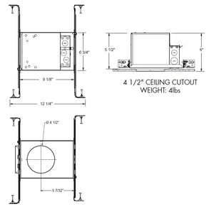Juno IC1LEDFW 10LM 35K 90CRI WFL 120 FRPC Recessed Lighting 4" IC LED Fire-Rated New Construction LED Housing, 3500K, 90 CRI, 65 Degrees Distribution, 120V Forward/Reverse Phase Cut, 5% Dim
