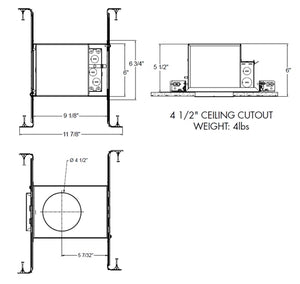 Juno Lighting IC4ALFW 10LM 27K 90CRI NFL 120 FRPC 4" IC LED Fire-Rated Internally Adjustable New Construction LED Downlight New Construction Housing,  1000 Lumens, 2700K, 90 CRI, Narrow Flood Distribution, 120V Forward/ Reverse Phase Cut, 5% Dim
