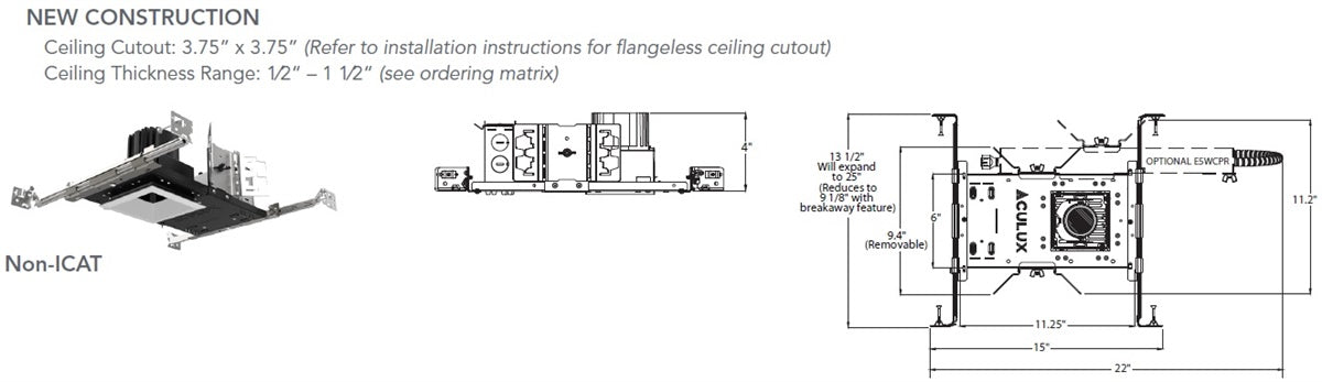 Juno Aculux INIT3SQ D 12LM 30K 80CRI 35D FPC 120 Recessed Lighting 3" Square  Non IC New Construction Housing, 1200 Lumens, 3000K, 80 CRI, 35 Degree Beam, Phase Cut Dimming & 0-10V, 120V