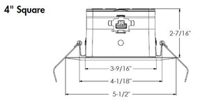 Juno JPDZ4 SQDB ALO10 SWW5WD 90CRI MVOLT ZT10 WWH Podz 4" LED Downlight, Square Downlight Baffle, Adjustable Lumen Output, Switchable White 2700K-5000K + WarmDim (2850K-1900K), 90 CRI, 120-277V, 0-10V, 10% Dim, White, White Trim Ring